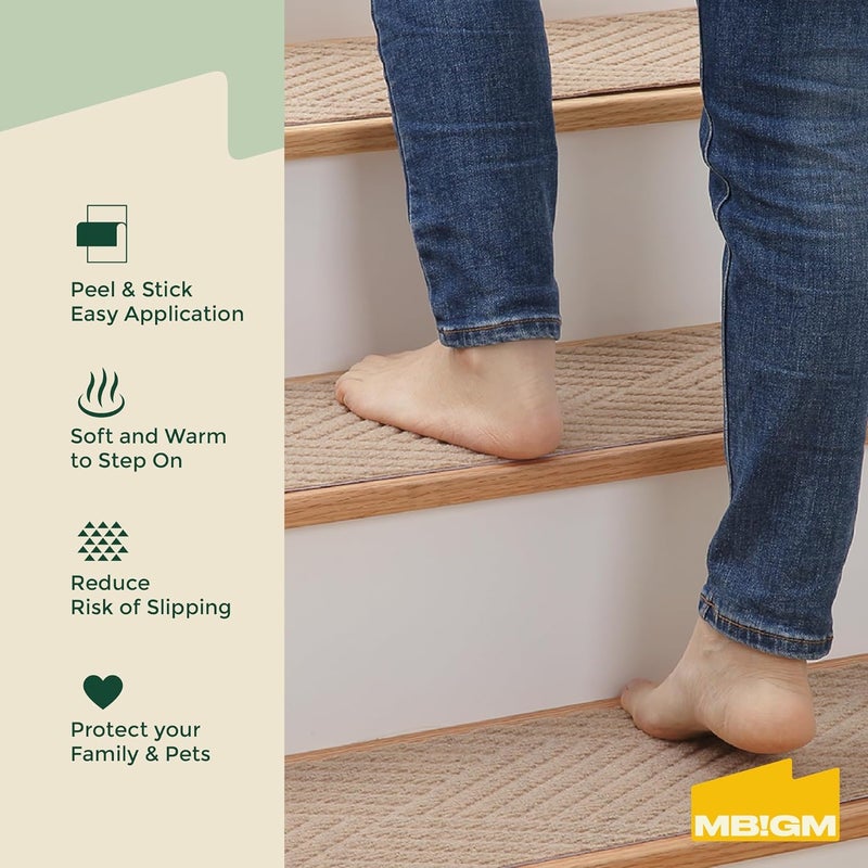 MBIGM 8 X 30inches, 15 in Pack, Non-Slip Carpet Stair Treads Non-Skid Safety Rug Slip Resistant Indoor Runner for Kids Elders and Pets with Reusable Adhesive, Cornstalk Weave - Image 2